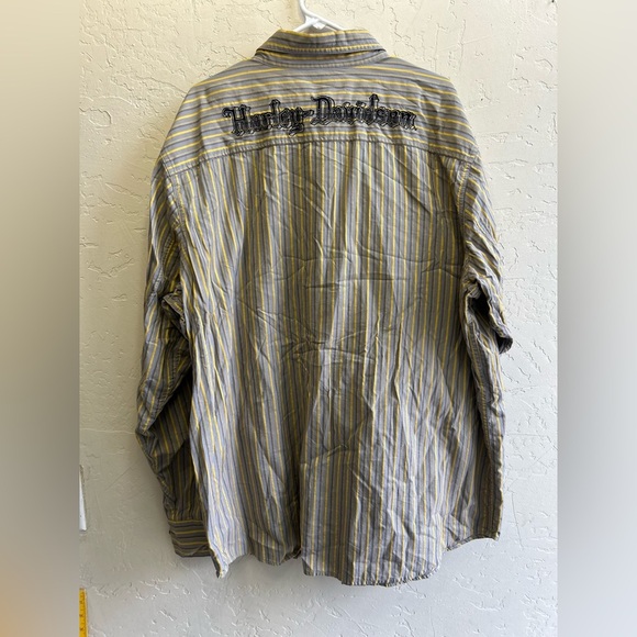 Harley Davidson y2k style embroidered striped casual button down 2XL. Bikercore - Picture 3 of 8